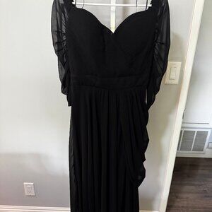 Black chiffon off the shoulder gown